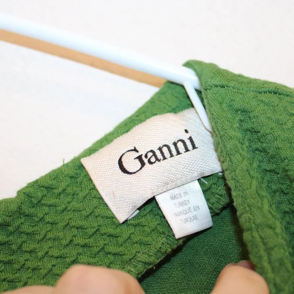 Ganni green textured business casual dress size medium above knee - Picture 2 of 9
